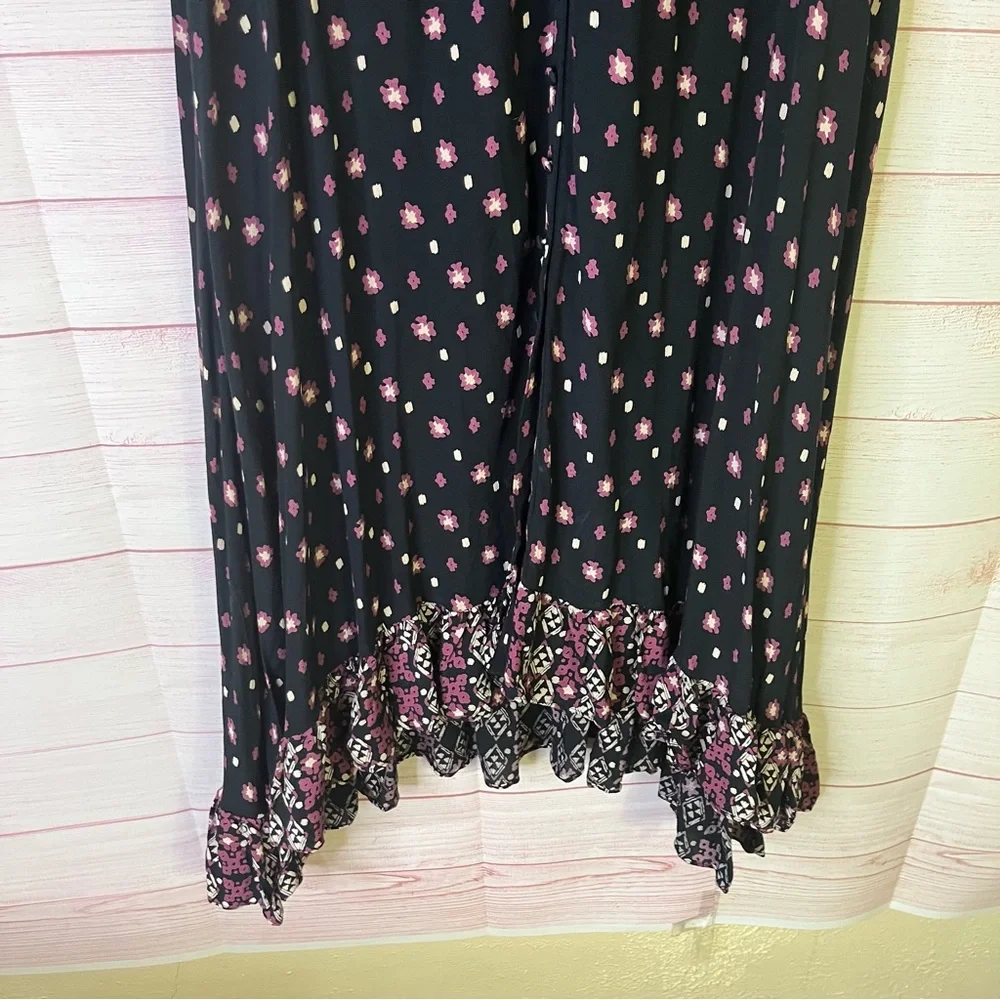 Free People Calico Skies Long‎ Sleeve Flowy Button Up Ruffle Dress Size Medium